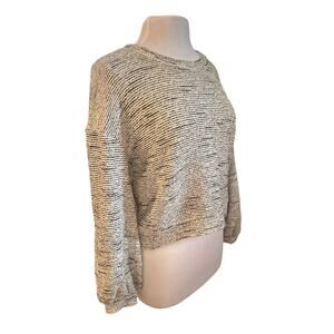 Women S Madewell Texture & Thread Bubble-Sleeve Top Shirt Black White Pullover